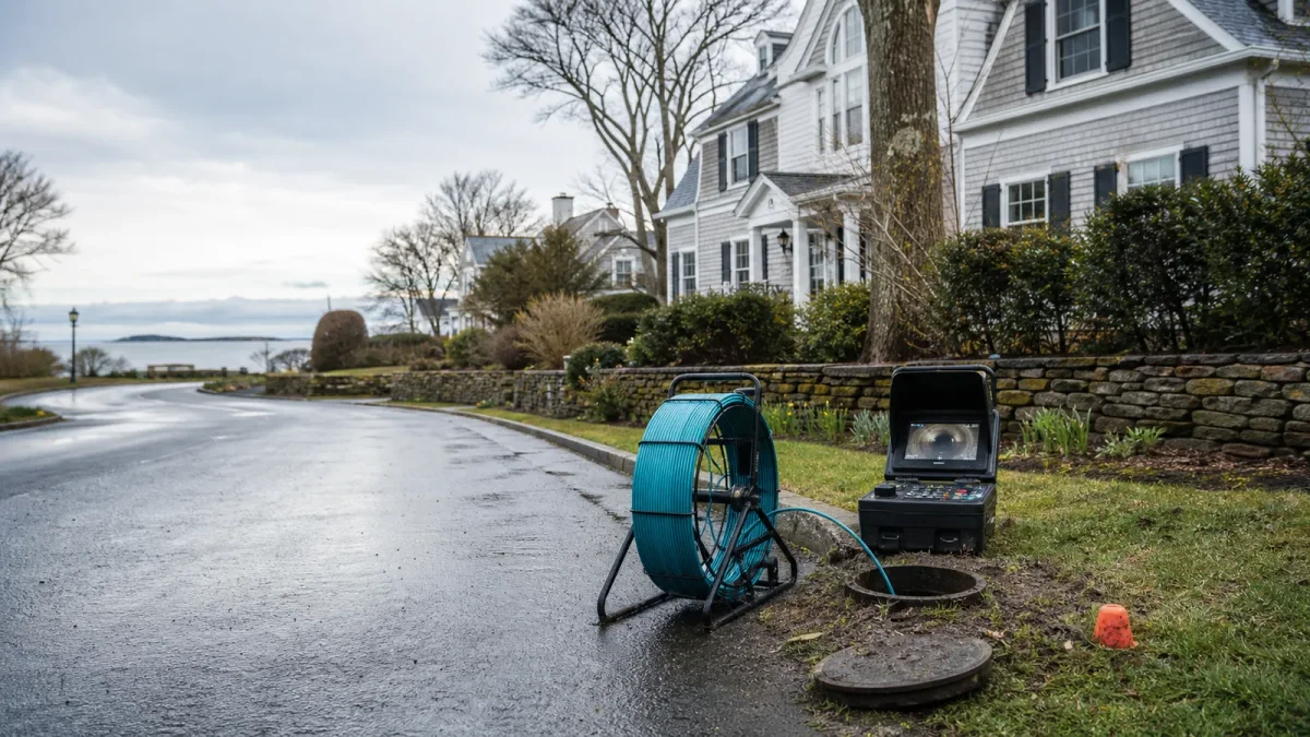 Sewer camera inspection equipment on a coastal Fairfield County residential street